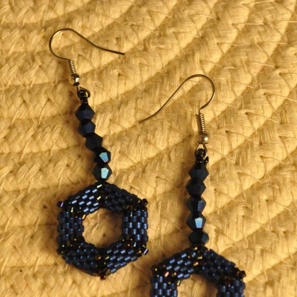 Blue Hexagon Beaded Earrings - Picture 6 of 6